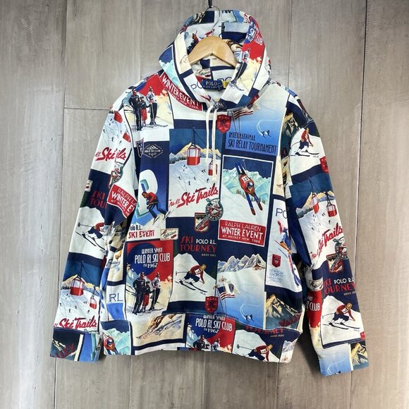 Polo Ralph Lauren Other - Polo Ralph Lauren Men's Patchwork-Ski-Print Fleece Pullover Hoodie Size Medium